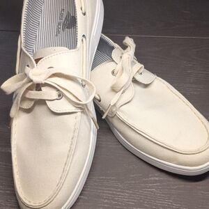 Wide 10 Men's Margaritaville Natural Canvas Boat Shoes. NEW!!!